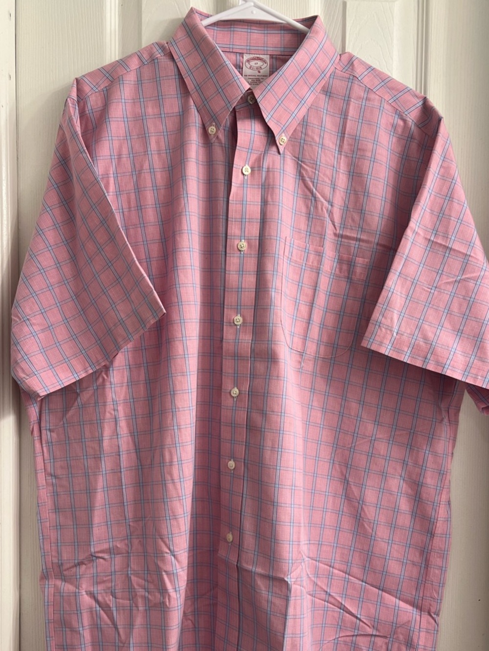 Brooks Brothers Pink Plaid Short-Sleeve Button-Down Shirt